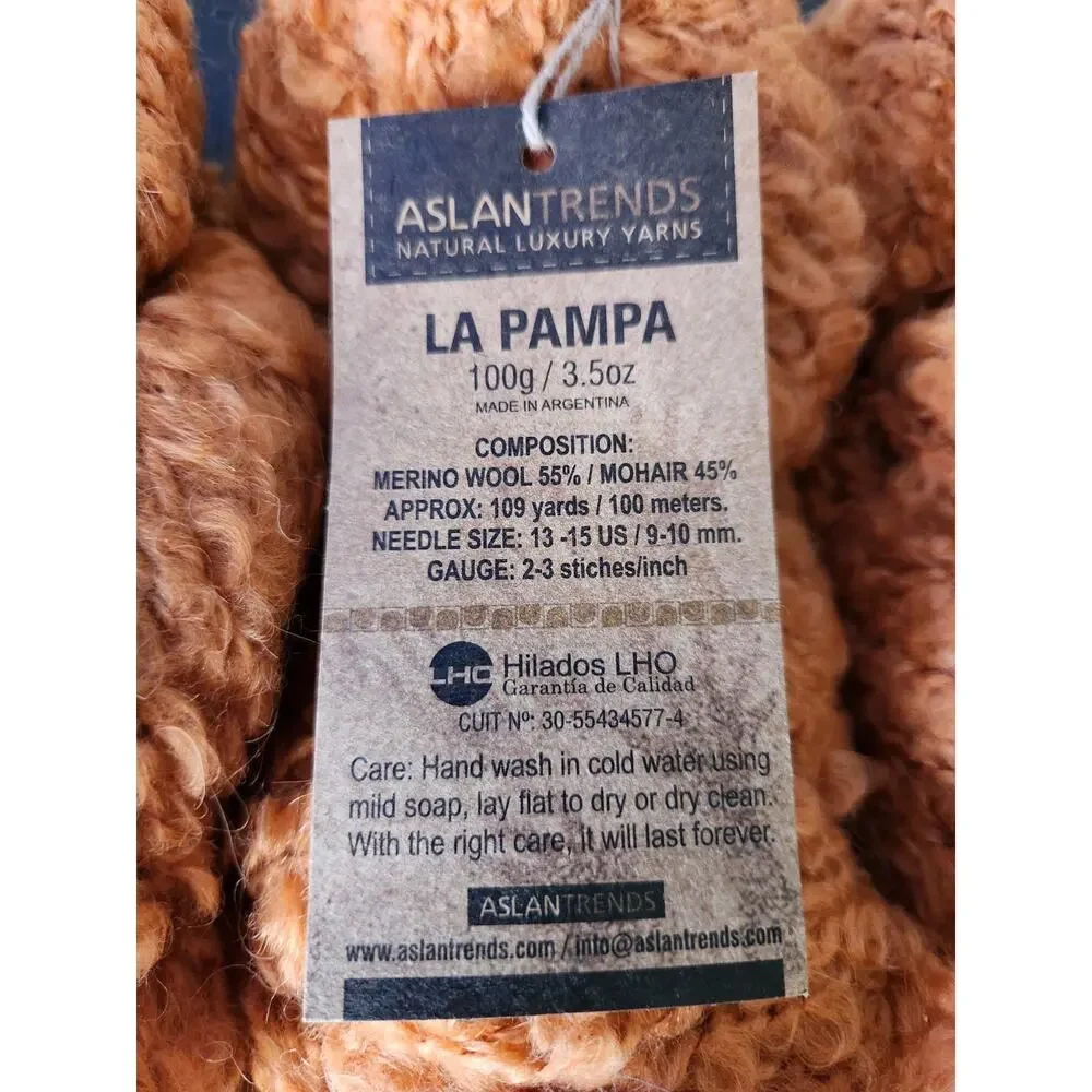 Aslan Trends La Pampa Yarn Lot 5 Merino Mohair Bulky Boucle Orange Argentina